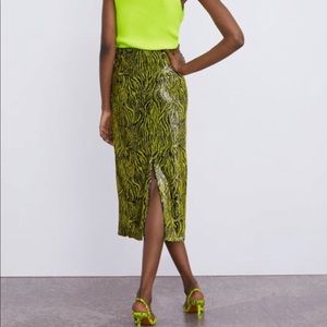 Zara Neon Green Zebra Sequin Skirt